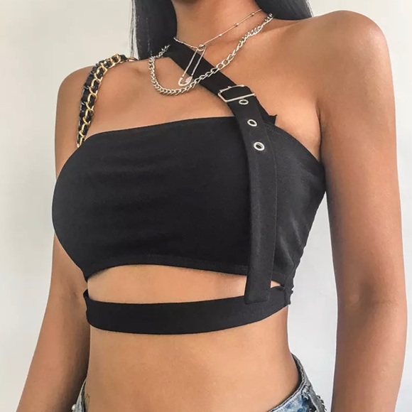 Buckle Strap Tube Tank Top NEW Black - Picture 7 of 10